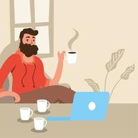 man using laptop stay at home campaign vector