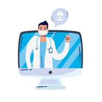 professional doctor with stethoscope in desktop vector