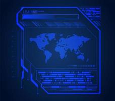 Future and technology blue hologram background with world map vector