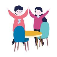 group of people together to celebrate a special event, funny couple with hands up celebrating vector