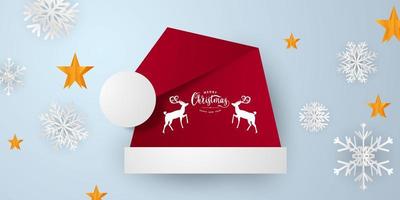 Merry Christmas and New Year Xmas background with red santa hat vector