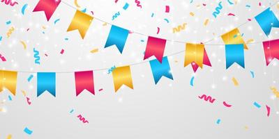 Flag celebration confetti and ribbons colorful event birthday background template vector