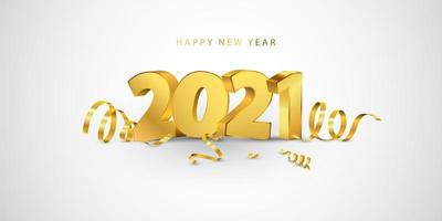 Happy New Year 2021 background. Greeting card design template with gold confetti. Celebrate brochure or flyer. vector