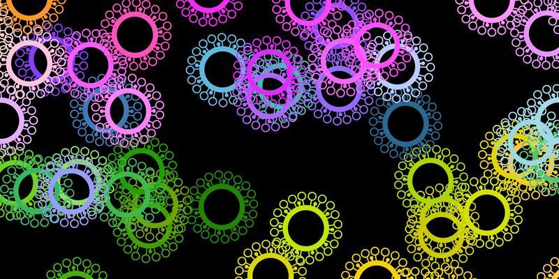 Dark multicolor vector background with covid-19 symbols
