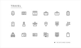 Travel icon set with outlined style vector