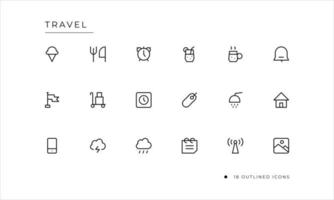 Travel icon set with outlined style vector