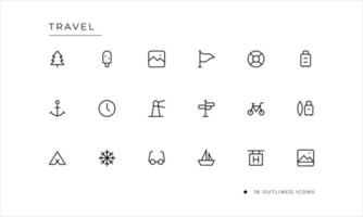 Travel icon set with outlined style vector