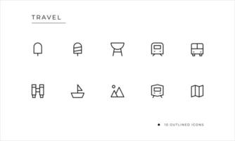 Travel icon set with outlined style vector