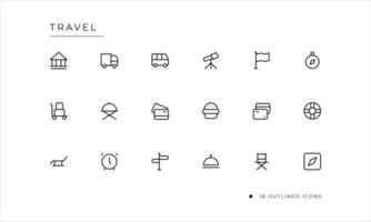 Travel icon set with outlined style vector