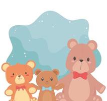 juguetes para niños objeto divertidos dibujos animados ositos de peluche con arco vector