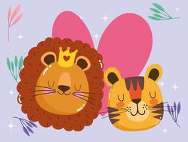 cute cartoon animals adorable faces tiger and lion with crown