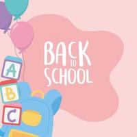 back to school, backpack blocks alphabet education cartoon vector