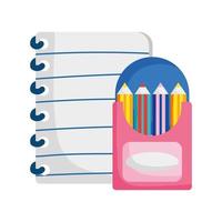 back to school education paper and colored pencils in box vector