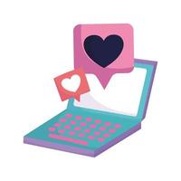 redes sociales laptop bocadillo de diálogo amor romántico vector