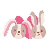 cute cartoon animals rabbits faces hearts love foliage adorable little vector