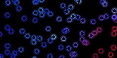 Dark blue, red vector background with covid-19 symbols