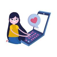 Mujer joven con mensaje de teléfono inteligente amor redes sociales vector