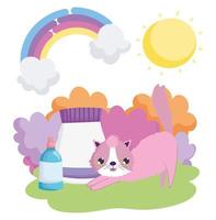 cat with food package and vet bottle landscape pets vector