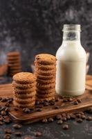 Cookies with coffee beans and milk photo
