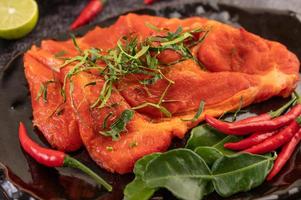 Marinated pork with chili peppers photo