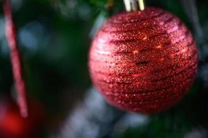 Close-up of a red Christmas tree ornament