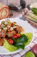 Spicy pork minced with tomatoes photo