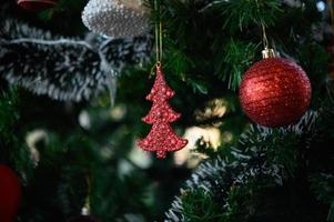 Close-up of Christmas tree decorations photo