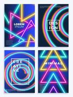 Neon poster, retro design, 80s Sci-Fi pattern set vector