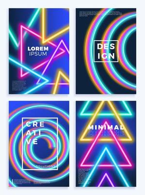 Neon poster, retro design, 80s Sci-Fi pattern set