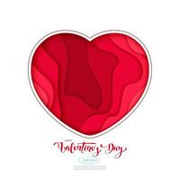Happy Valentines Day greeting card. 3d paper cut heart concept design background. Vector illustration. Paper carving heart shapes with shadow. February 14.