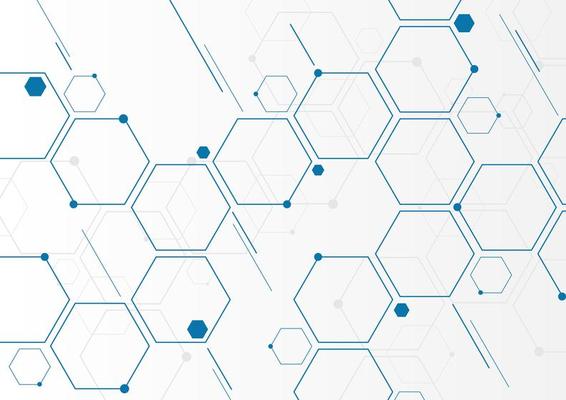 Abstract blue geometric hexagons molecular structures on white background