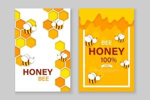 Paper cut style bee with honeycombs. Template design for beekeeping and honey product. vector