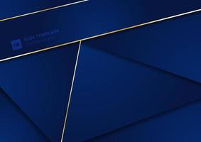 Abstract modern blue geometric triangles background with gold lines stripe. Luxury style. vector