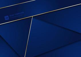 Abstract modern blue geometric triangles background with gold lines stripe. Luxury style. vector