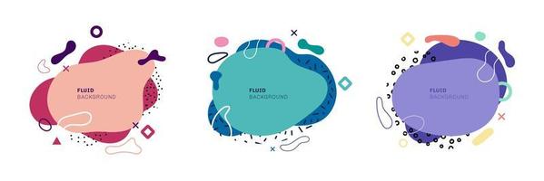 Set of abstract fluid shapes with geometric elements on white background vector