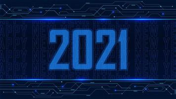 2021 happy new year blue glowing digital background vector