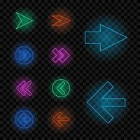 Set of different neon glowing colorful arrows vector