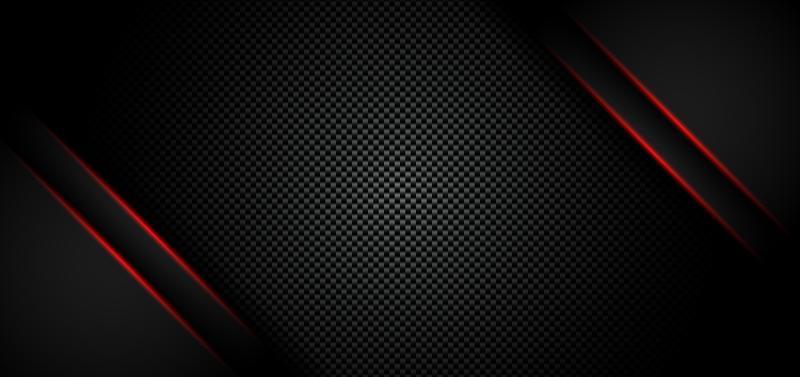 Abstract metallic red shiny color black frame layout modern tech design template on carbon fiber material background and texture