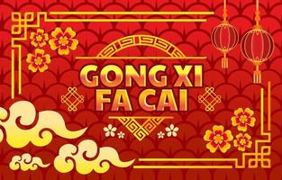 gong xi fa cai en rojo lunar de lujo vector