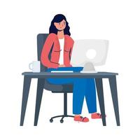 elegant business woman working in desktop vector