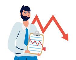 elegant business man with statistics arrow and clipboard vector