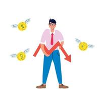 elegant business man with statistics arrow and coins flying vector