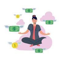 elegant business woman in lotus position on the cloud vector