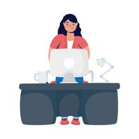 elegant business woman working in desktop vector