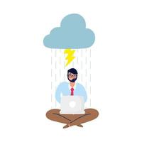 elegant business man with lotus position and cloud storm vector
