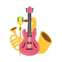 saxophone and musical instruments icons vector