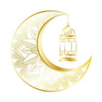 golden moon and lantern hanging Ramadan Kareem vector