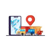 trucks and motorcycle with smartphone delivery service vector