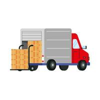 truck with cart and boxes delivery service vector