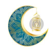 golden moon and lantern hanging Ramadan Kareem vector